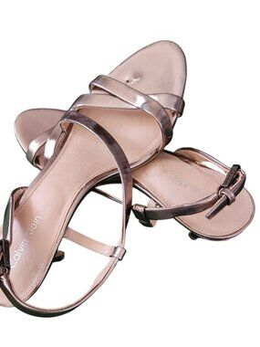 Shoes Pair Calvin Klein  Size 6.5  Strappy Silver Color Lorren  3" Heels